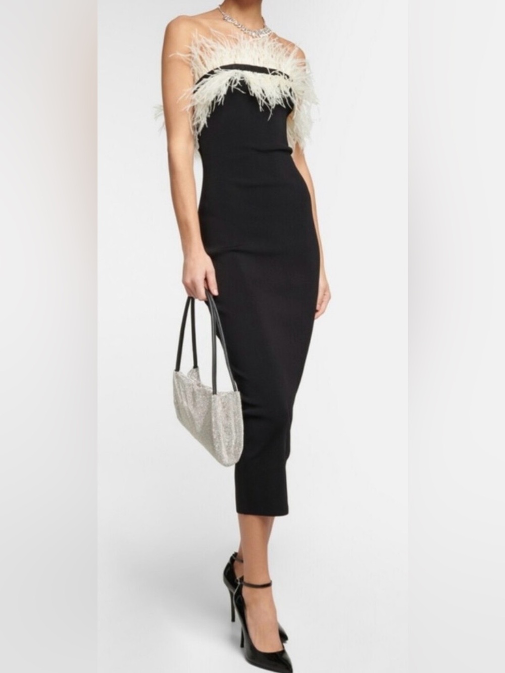Staud Ostrich Feather Knit Dress